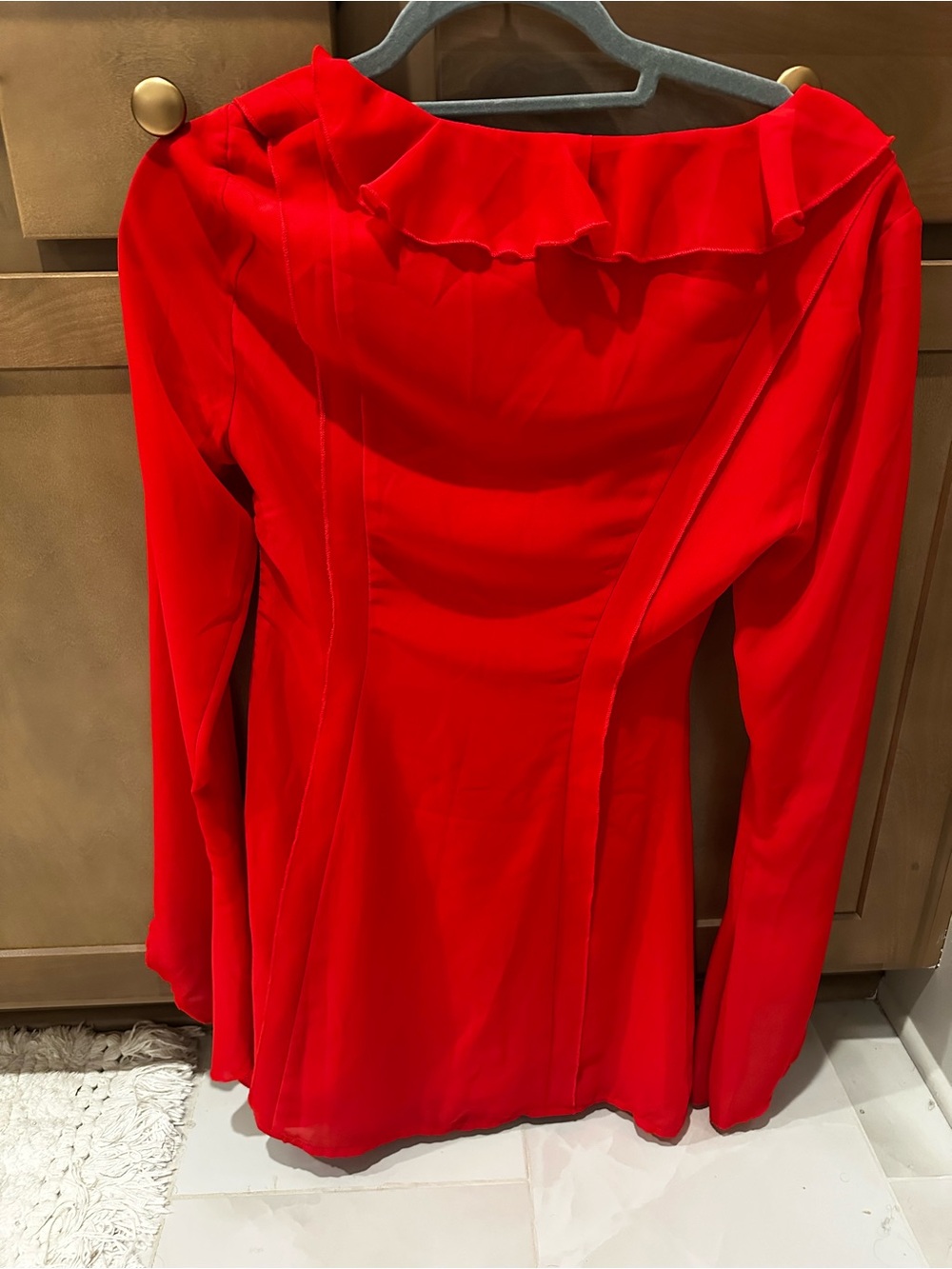 White Fox Boutique Red Ruffle Tie-Front Mini Dress - Picture 4 of 4